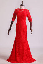Load image into Gallery viewer, 2024 Bateau Mid-Length Sleeve Prom Dresses Sheath Lace Floor Length