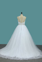 Load image into Gallery viewer, 2024 A Line Wedding Dress Halter Beaded Straps And Waistline Tulle Pleated Bodice