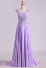 Load image into Gallery viewer, 2023 Pom Dresses Off The Shoulder Floor Length Chiffon Beaded