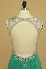 Load image into Gallery viewer, 2024 Scoop Open Back A Line With Beads Prom Dresses Sweep Train