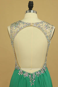 2024 Scoop Open Back A Line With Beads Prom Dresses Sweep Train