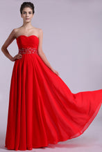 Load image into Gallery viewer, 2024 Sweetheart Prom Dresses A Line Chiffon Floor Length Beaded Waistband