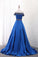 2023 A Line Prom Dresses Boat Neck Satin With Beads Sweep Train