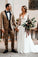 Simple Long Sleeve V Neck Chiffon Wedding Dresses, Lace V Back Beach Bridal Dresses SRS15393