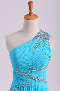 2024 One Shoulder Prom Dresses A Line Chiffon With Beads And Ruffles