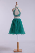 Load image into Gallery viewer, Halter Homecoming Dresses Two-Piece Beaded Bodice Tulle Short