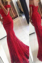 Load image into Gallery viewer, Lace Mermaid Off Shoulder Red Prom Dresses Charming Evening Dress Sexy prom dress L85