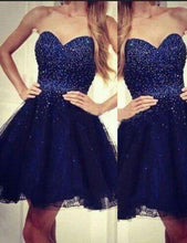 Load image into Gallery viewer, Modern Sweetheart A-line Beading Navy Blue Short Homecoming Dress RS442