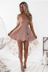 2023 Homecoming Dresses A Line Spaghetti Straps Lace Asymmetrical