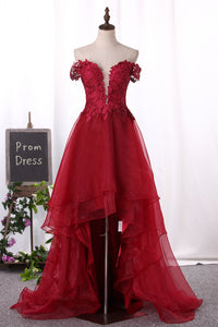 2024 Off The Shoulder Prom Dresses Organza With Appliques Asymmetrical
