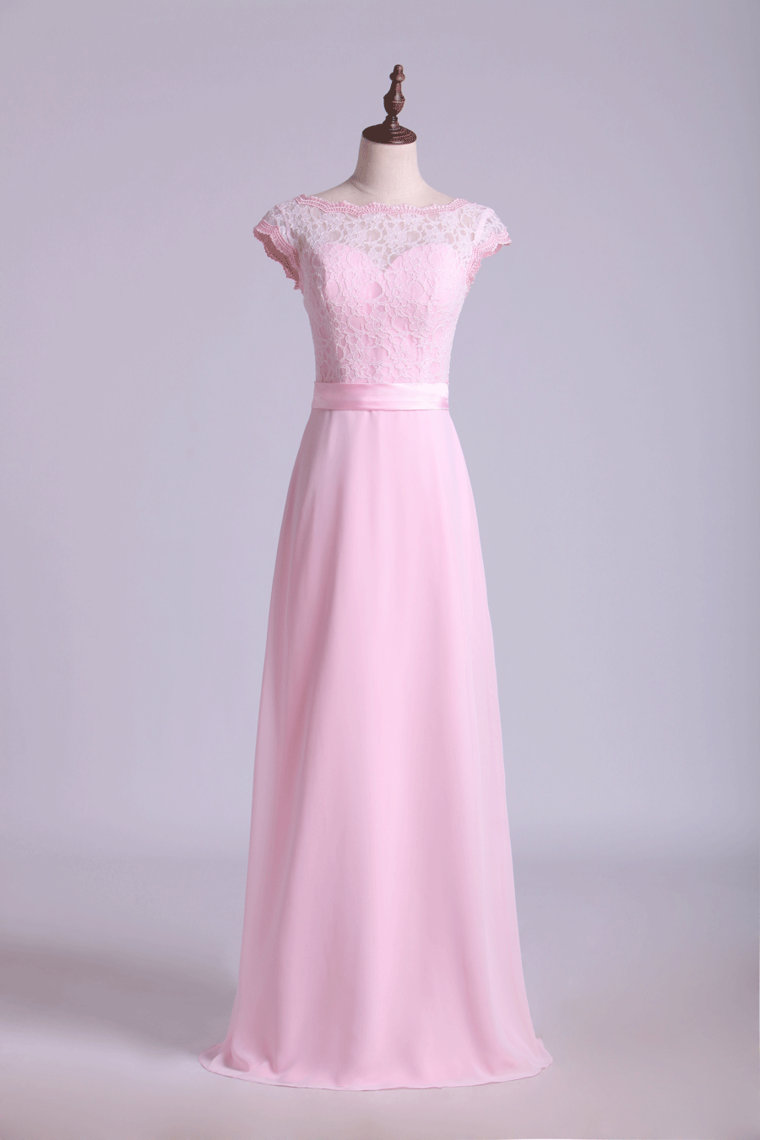 2024 Cap Sleeve Chiffon & Lace Bridesmaid Dresses A-Line Floor-Length New