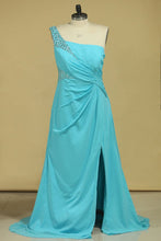 Load image into Gallery viewer, 2023 Prom Dresses One Shoulder With Slit And Beads Chiffon
