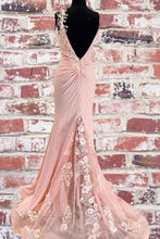 Load image into Gallery viewer, Unique Mermaid V Neck Spaghetti Straps Pink Prom Dresses, Cheap Party Dress SRS15605