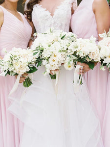 Simple Pink Mismatched A-Line Bridesmaid Dresses, Elegant Chiffon Bridesmaid Dress SRS15397