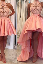 Load image into Gallery viewer, 2024 A Line High-Neck Satin &amp; Lace Short/Mini Homecoming Dresses With Detachable Train