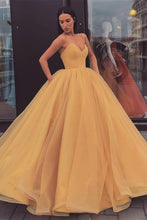 Load image into Gallery viewer, Sweetheart Strapless Yellow Long Modest Prom Gown, Ball Gown Quinceanera Dresses SRS15441