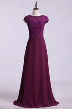 Load image into Gallery viewer, 2024 Cap Sleeve Chiffon &amp; Lace Bridesmaid Dresses A-Line Floor-Length