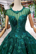 Load image into Gallery viewer, 2023 Prom Dresses Court Train Scoop Short Sleeves Lace Up Back
