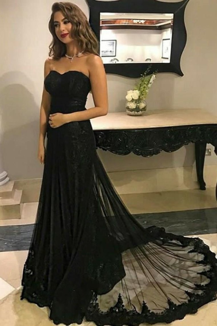Formal Long Sweetheart Black Lace Evening Dresses Prom Dresses Women Dresses