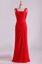 Load image into Gallery viewer, 2023 Red Chiffon Evening Dresses Ruffled Bodice Floor Length