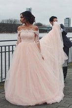 Load image into Gallery viewer, Off The Shoulder Long Sleeves A-Line Wedding Dresses Tulle Bridal SRSP2K63XZ9