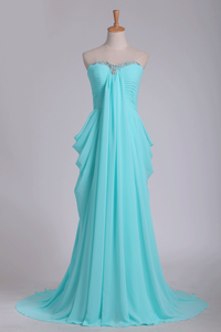 2024 Prom Dresses Sweetheart A Line Chiffon With Beads And Ruffles