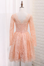 Load image into Gallery viewer, 2024 A Line V Neck Long Sleeves Lace Homecoming Dresses With Sash