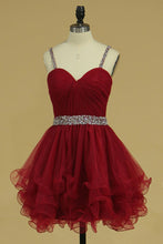 Load image into Gallery viewer, 2024 Organza Homecoming Dresses Spaghetti Straps With Ruffles And Beads