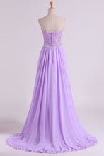 Load image into Gallery viewer, 2023 Sweetheart Beaded Bodice Prom Dresses Chiffon With Slit A Line