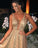 Charming Gold Sequins V Neck A Line Backless Prom Dresses, Formal SRS20399
