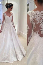 Load image into Gallery viewer, Classy Long Sleeves White Lace Satin Formal Wedding Dresses Dresses For Wedding