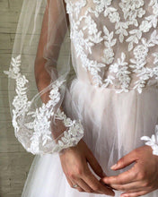 Load image into Gallery viewer, Jewel See Through Long Sleeve Ivory Lace Appliques Prom Dresses, Wedding Dresses SRS15520