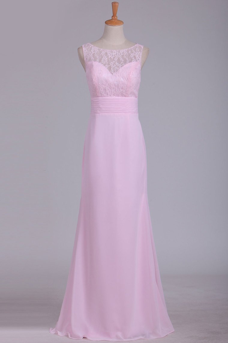 2024 New Arrival Chiffon & Lace Scoop Bridesmaid Dresses Floor Length
