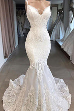 Load image into Gallery viewer, Charming Spaghetti Straps Lace Appliques Tulle Mermaid Wedding SRS20458