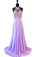 Load image into Gallery viewer, 2024 Sexy Open Back Halter Prom Dresses With Beading Chiffon Sweep Train