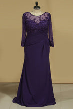 Load image into Gallery viewer, 2024 Mother Of The Bride Dresses Long Sleeves Chiffon With Beads And Applique