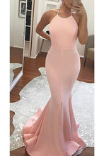 Load image into Gallery viewer, 2023 New Arrival Halter Open Back Satin With Slit Mermaid Evening Dresses