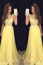 Load image into Gallery viewer, 2023 Prom Dresses Scoop A Line Chiffon With Applique Zipper Up