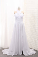 Load image into Gallery viewer, 2024 Chiffon Halter With Ruffles And Slit Court Train Wedding Dresses