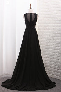 2024 New Arrival Scoop A Line Prom Dresses With Applique And Slit