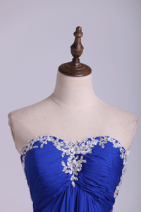 2024 Open Back Prom Dress Sweetheart Dark Royal Blue Chiffon With Applique