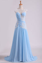Load image into Gallery viewer, 2024 Prom Dress Bateau Neckline Pleated Bodice Pick Up Chiffon Skirt With Applique