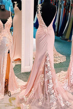 Load image into Gallery viewer, Unique Mermaid V Neck Spaghetti Straps Pink Prom Dresses, Cheap Party Dress SRS15605
