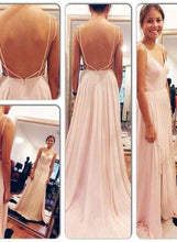 Load image into Gallery viewer, Backless Spaghetti Straps V-Neck Pink Open Back Chiffon Evening Gowns RS508