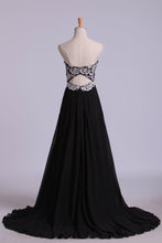 Load image into Gallery viewer, 2024 Fascinating Sweetheart A Line Floor Length Prom Dresses With Applique Chiffon