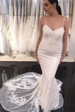 Load image into Gallery viewer, Spaghetti Straps Sheath Classy Ivory Lace Long Wedding Dresses