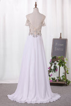 Load image into Gallery viewer, 2024 A Line Straps Chiffon Prom Dresses Beaded Bodice Sweep Train