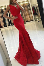 Load image into Gallery viewer, 2024 V Neck Prom Dresses Mermaid Lace With Applique Sweep Train