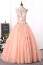 Load image into Gallery viewer, 2023 Ball Gown High Neck Quinceanera Dresses Tulle With Applique Lace Up