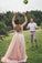 Sheer Round Neck Pink Wedding Dresses Backless Bridal Gown With Lace SRS20469